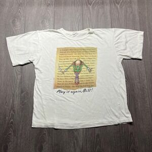Vintage Shakespeare 1990s Shirt Medium White Play it Again Bill Single Stitch
